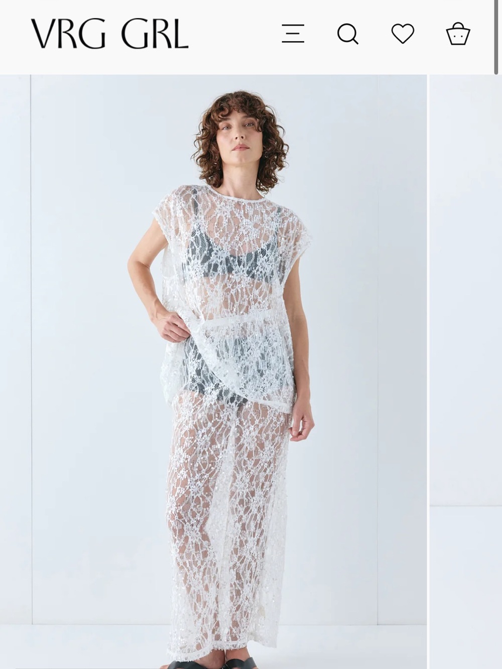 White Sheer Lace and Sequins Skirt and Too set